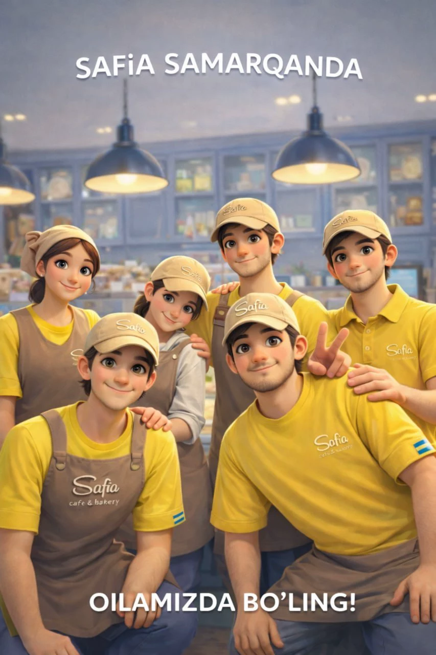 Safia Samarqand filialiga ofitsiant, barista, sotuvchi, kassir va farroshlarni ishga taklif qiladi