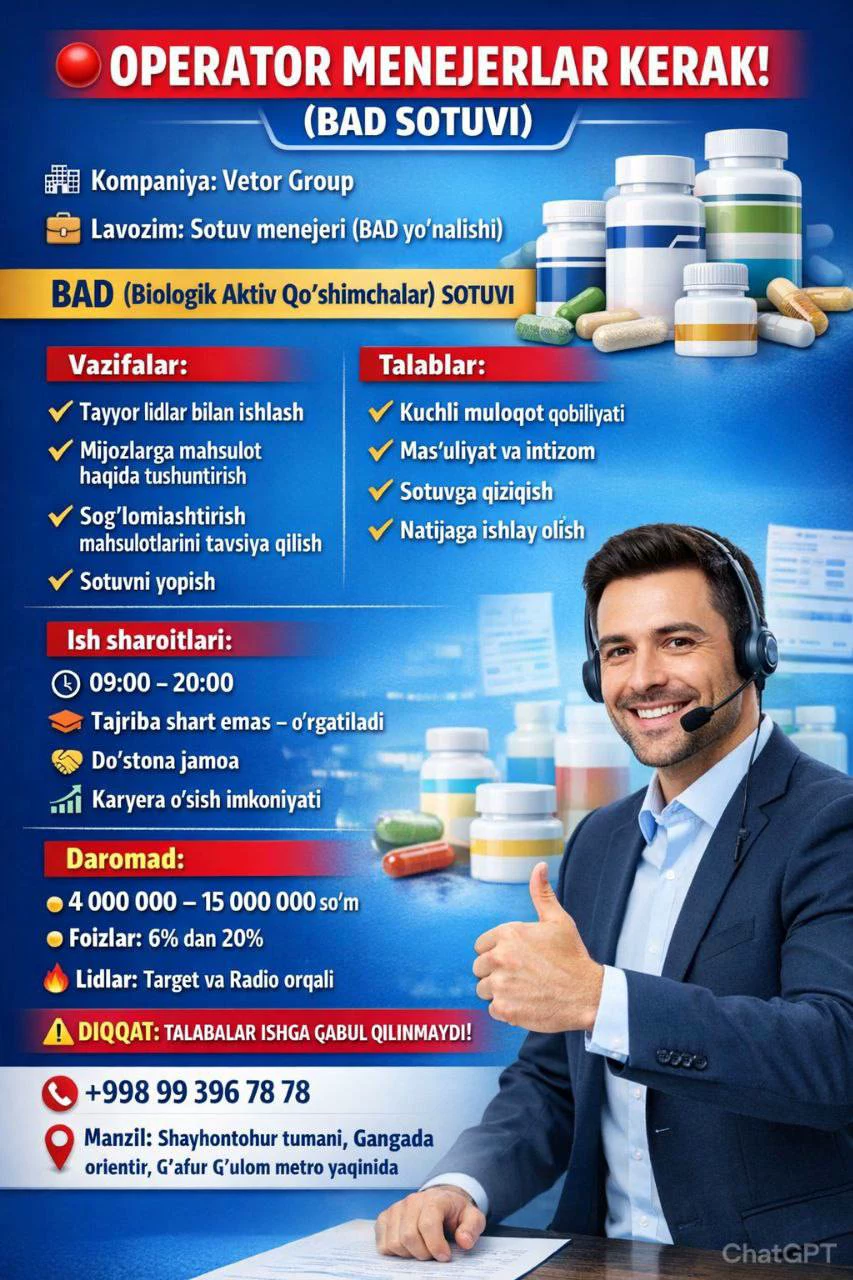 Operator menejerlar kerak! (bad sotuvi)
