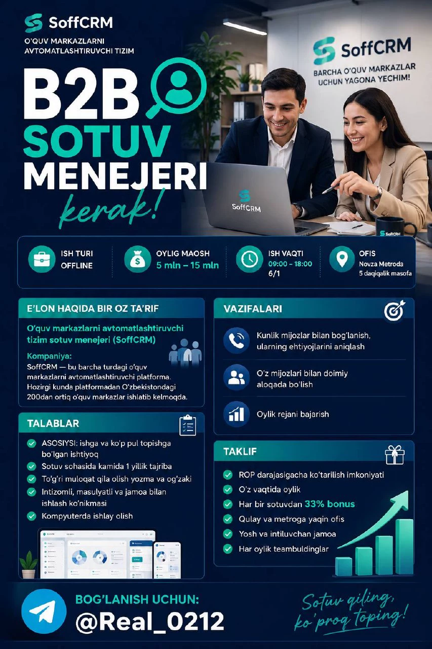 B2B Sotuv Menejeri kerak