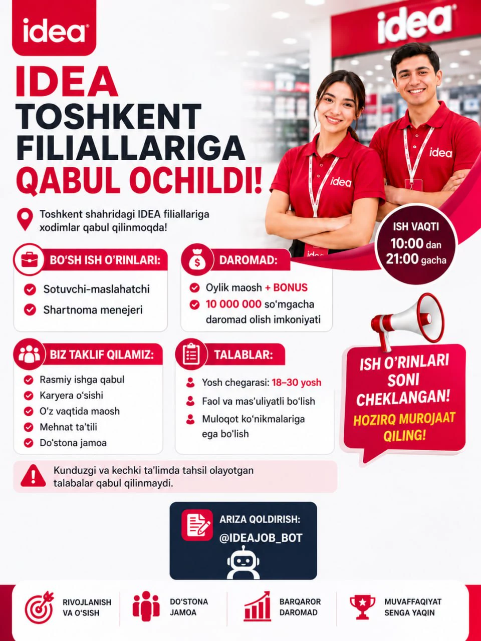 Idea toshkent filiallariga ishga qabul boshlandi